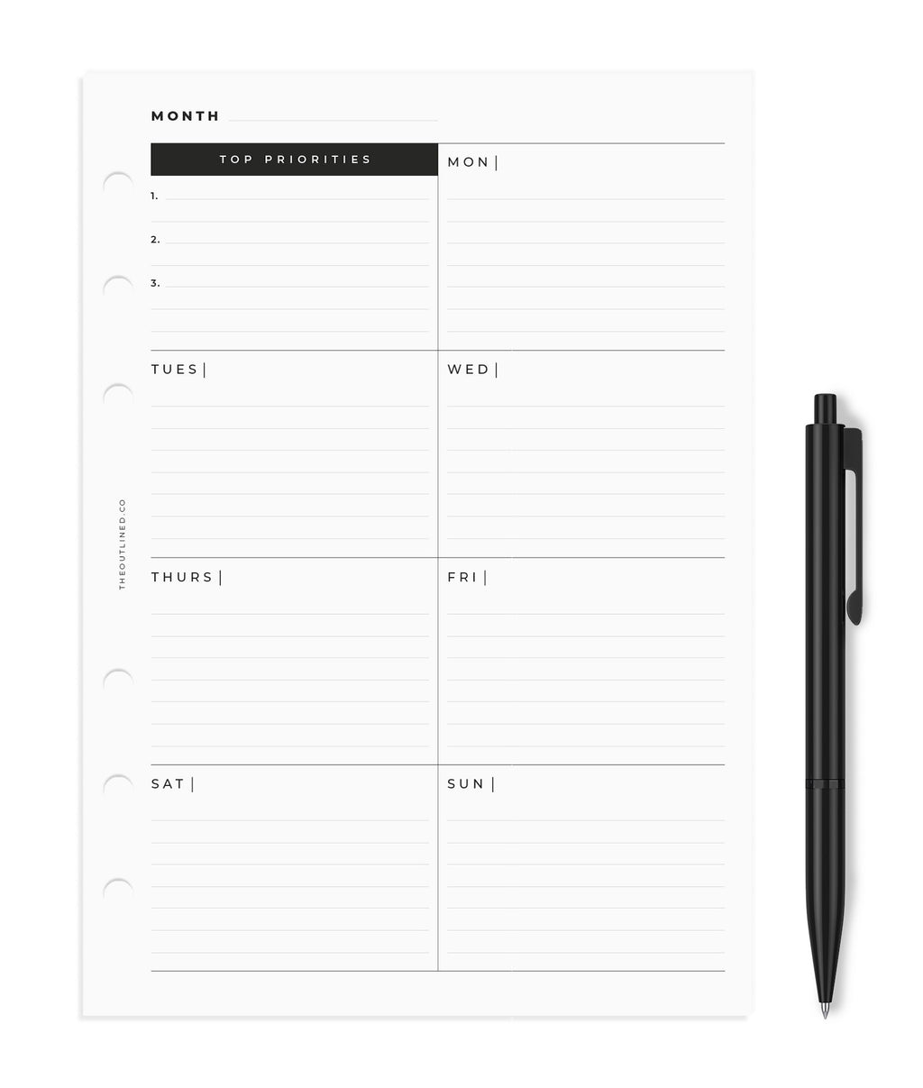 Task Layout - Undated 12-Month Inserts – Outlined