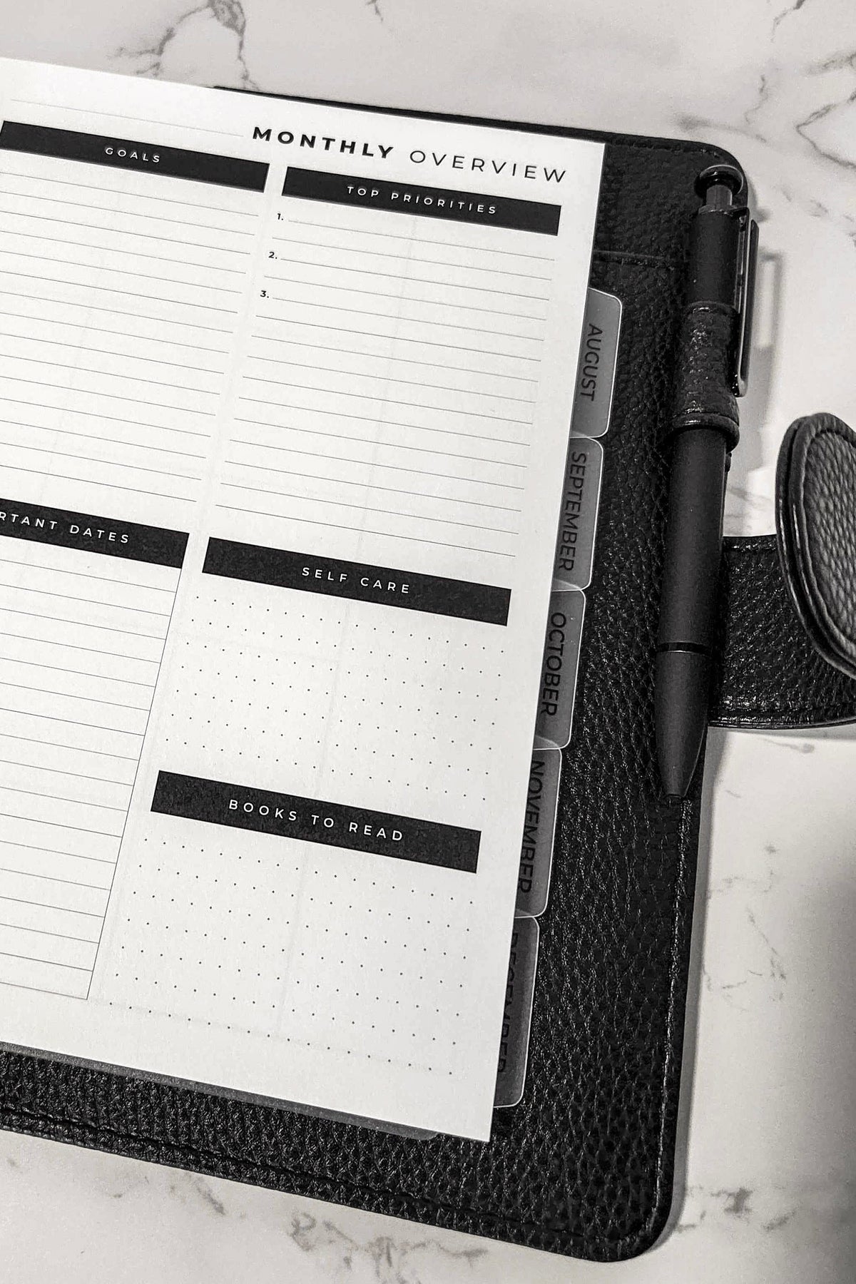 Monthly Side Tab Dividers - Black