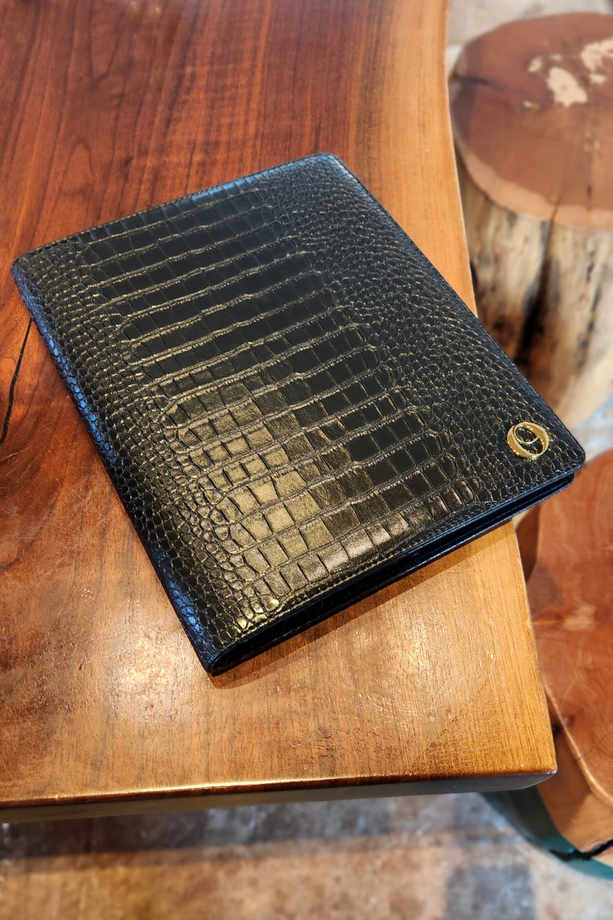 A4 Croc Leather Padfolio Cover - Noir