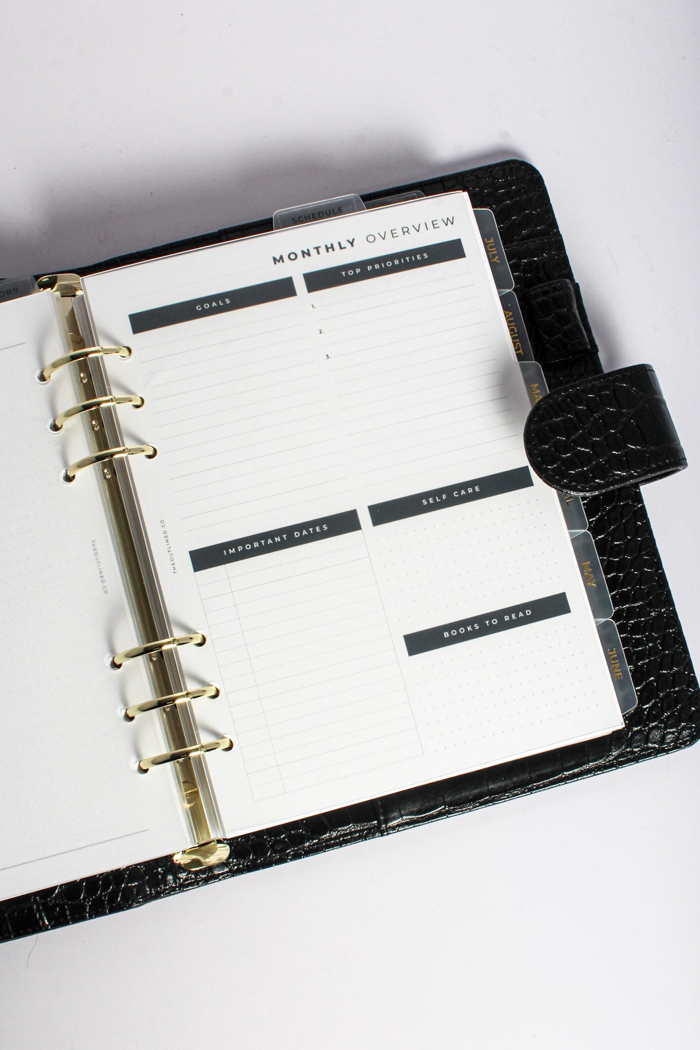 A5 Planner Croc Noir | Gold Rings or retailer Silver Rings | Black Ebony Agenda